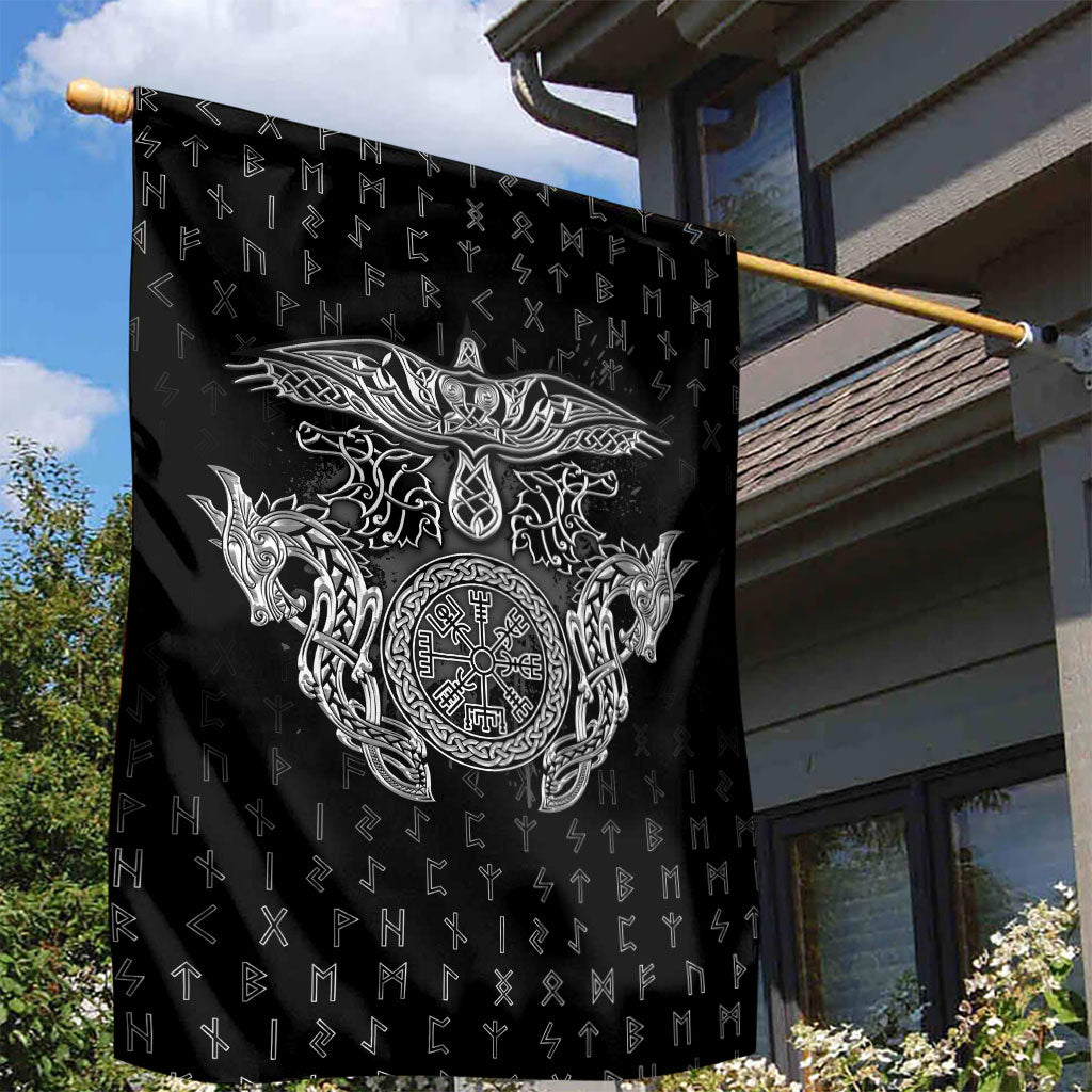 Viking Vegvisir Serpent Rune Cross Garden Flag Nordic Knotwork Runic Engraving Style