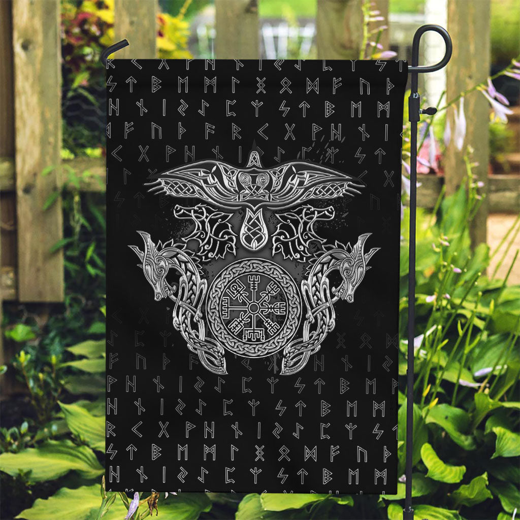 Viking Vegvisir Serpent Rune Cross Garden Flag Nordic Knotwork Runic Engraving Style