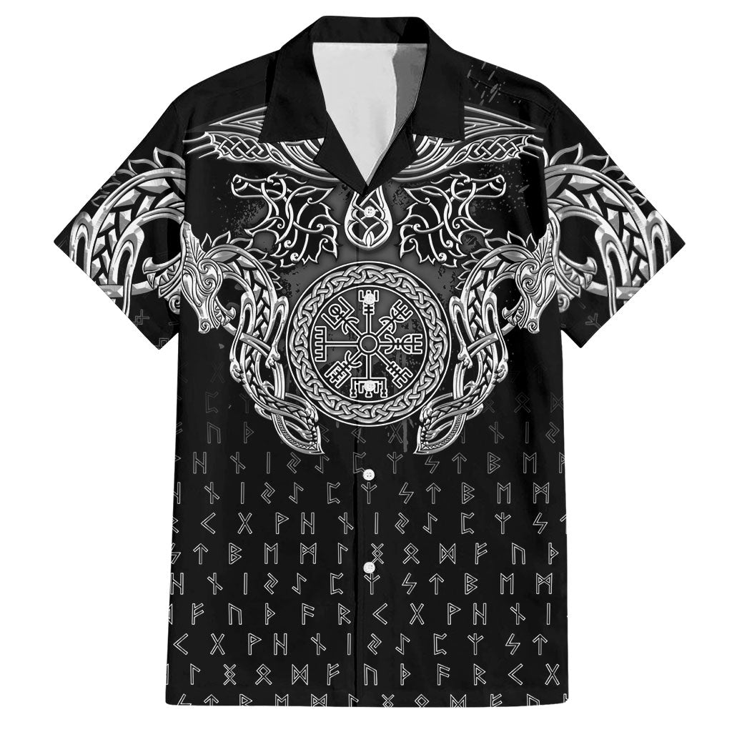Viking Vegvisir Serpent Rune Cross Hawaiian Shirt Nordic Knotwork Runic Engraving Style