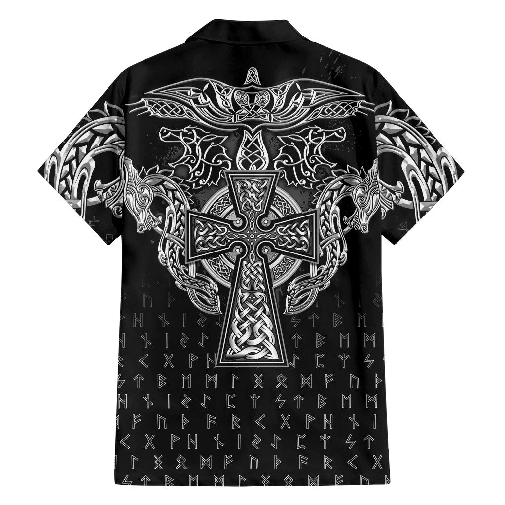 Viking Vegvisir Serpent Rune Cross Hawaiian Shirt Nordic Knotwork Runic Engraving Style