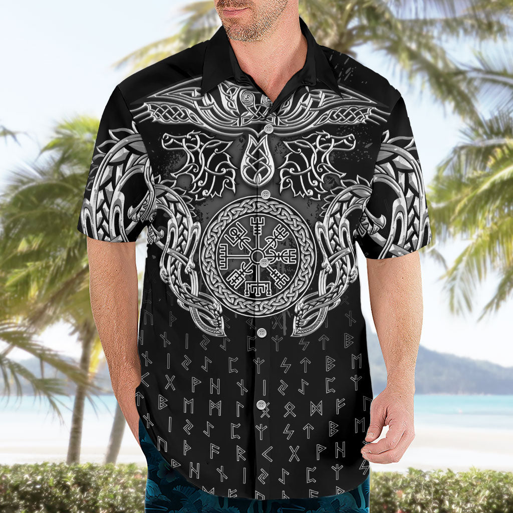 Viking Vegvisir Serpent Rune Cross Hawaiian Shirt Nordic Knotwork Runic Engraving Style