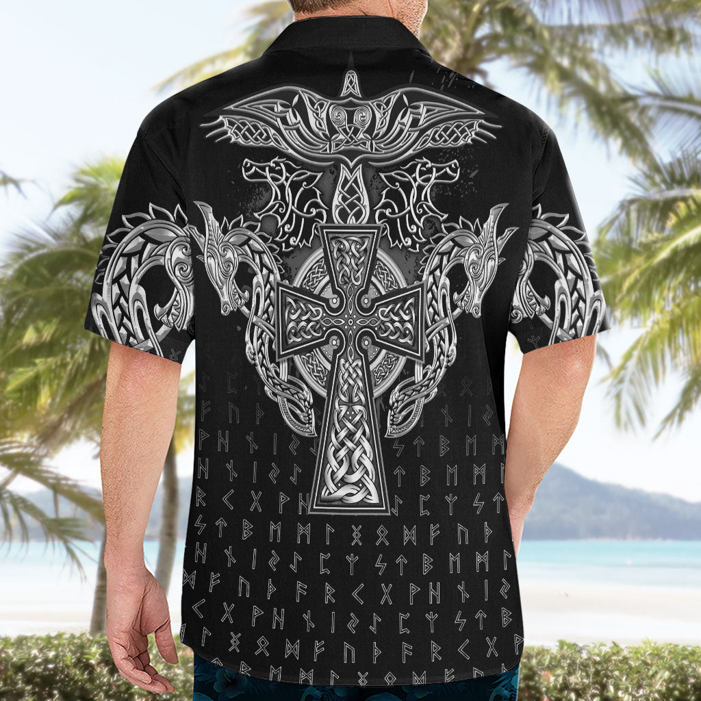 Viking Vegvisir Serpent Rune Cross Hawaiian Shirt Nordic Knotwork Runic Engraving Style