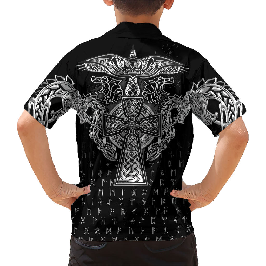 Viking Vegvisir Serpent Rune Cross Hawaiian Shirt Nordic Knotwork Runic Engraving Style