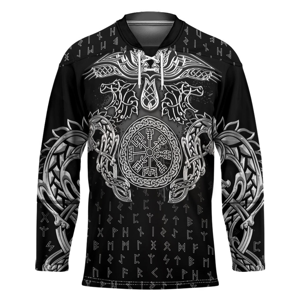 Viking Vegvisir Serpent Rune Cross Hockey Jersey Nordic Knotwork Runic Engraving Style