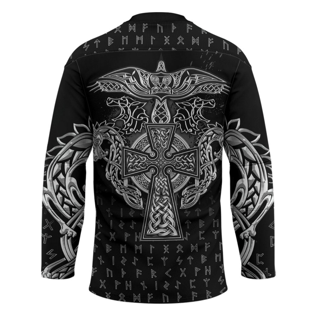 Viking Vegvisir Serpent Rune Cross Hockey Jersey Nordic Knotwork Runic Engraving Style