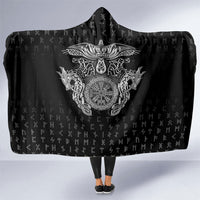 Viking Vegvisir Serpent Rune Cross Hooded Blanket Nordic Knotwork Runic Engraving Style