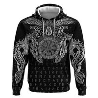 Viking Vegvisir Serpent Rune Cross Hoodie Nordic Knotwork Runic Engraving Style