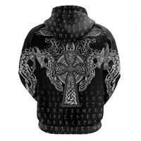 Viking Vegvisir Serpent Rune Cross Hoodie Nordic Knotwork Runic Engraving Style
