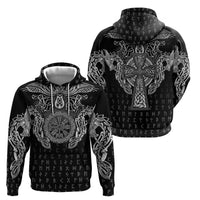 Viking Vegvisir Serpent Rune Cross Hoodie Nordic Knotwork Runic Engraving Style