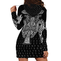 Viking Vegvisir Serpent Rune Cross Hoodie Dress Nordic Knotwork Runic Engraving Style