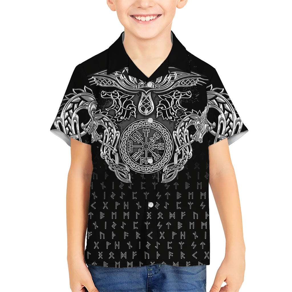 Viking Vegvisir Serpent Rune Cross Kid Hawaiian Shirt Nordic Knotwork Runic Engraving Style