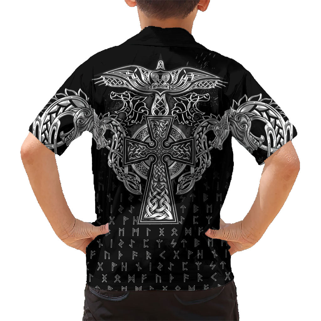 Viking Vegvisir Serpent Rune Cross Kid Hawaiian Shirt Nordic Knotwork Runic Engraving Style