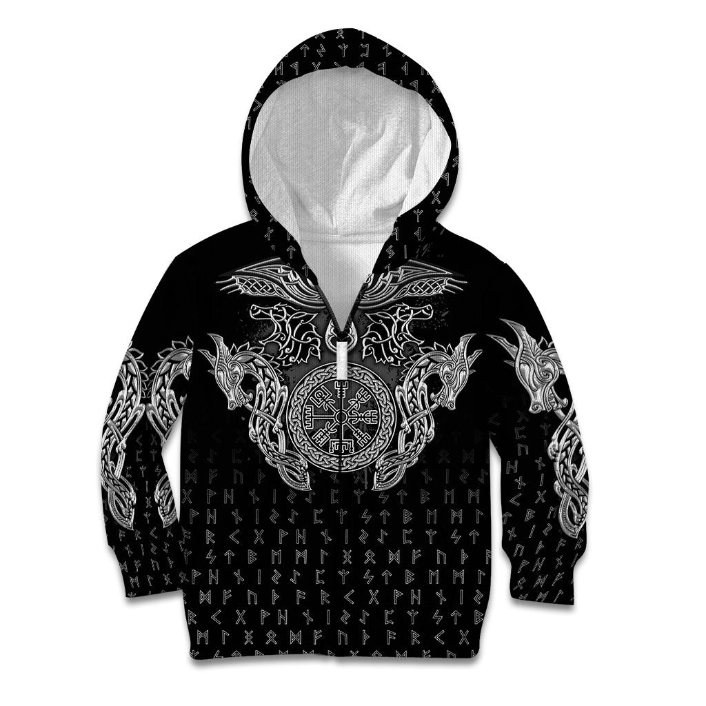 Viking Vegvisir Serpent Rune Cross Kid Hoodie Nordic Knotwork Runic Engraving Style