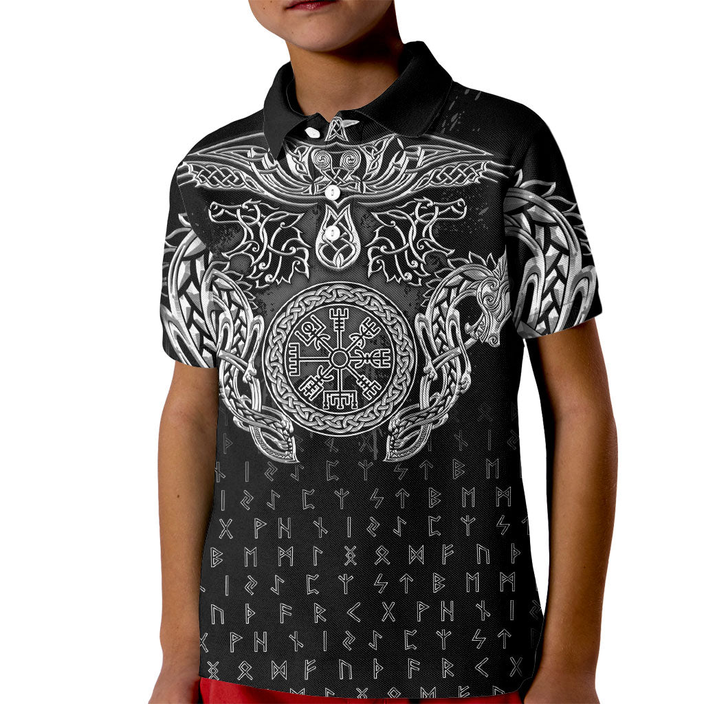 Viking Vegvisir Serpent Rune Cross Kid Polo Shirt Nordic Knotwork Runic Engraving Style