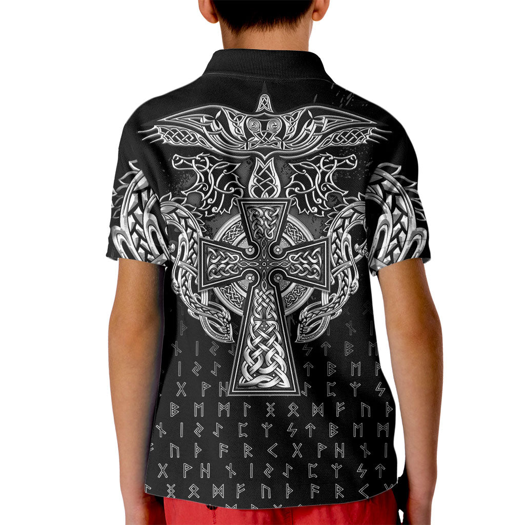Viking Vegvisir Serpent Rune Cross Kid Polo Shirt Nordic Knotwork Runic Engraving Style