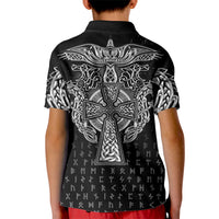 Viking Vegvisir Serpent Rune Cross Kid Polo Shirt Nordic Knotwork Runic Engraving Style