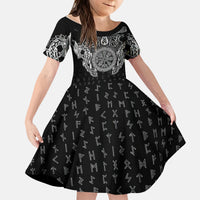 Viking Vegvisir Serpent Rune Cross Kid Short Sleeve Dress Nordic Knotwork Runic Engraving Style