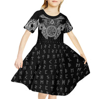 Viking Vegvisir Serpent Rune Cross Kid Short Sleeve Dress Nordic Knotwork Runic Engraving Style