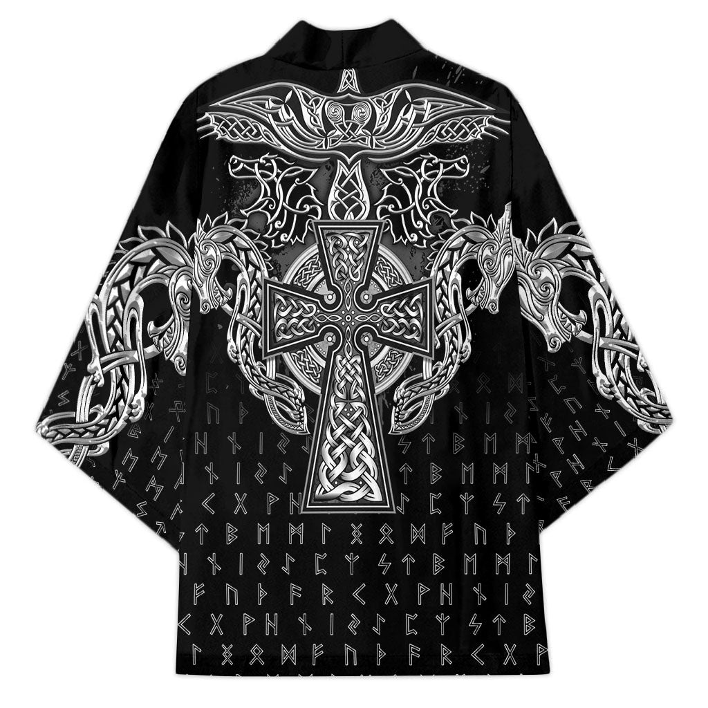 Viking Vegvisir Serpent Rune Cross Kimono Nordic Knotwork Runic Engraving Style