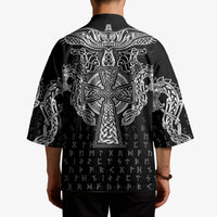Viking Vegvisir Serpent Rune Cross Kimono Nordic Knotwork Runic Engraving Style