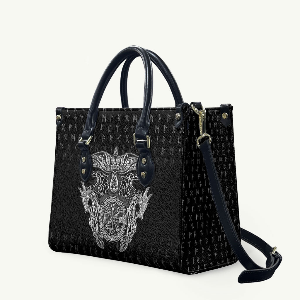 Viking Vegvisir Serpent Rune Cross Leather Bag Nordic Knotwork Runic Engraving Style