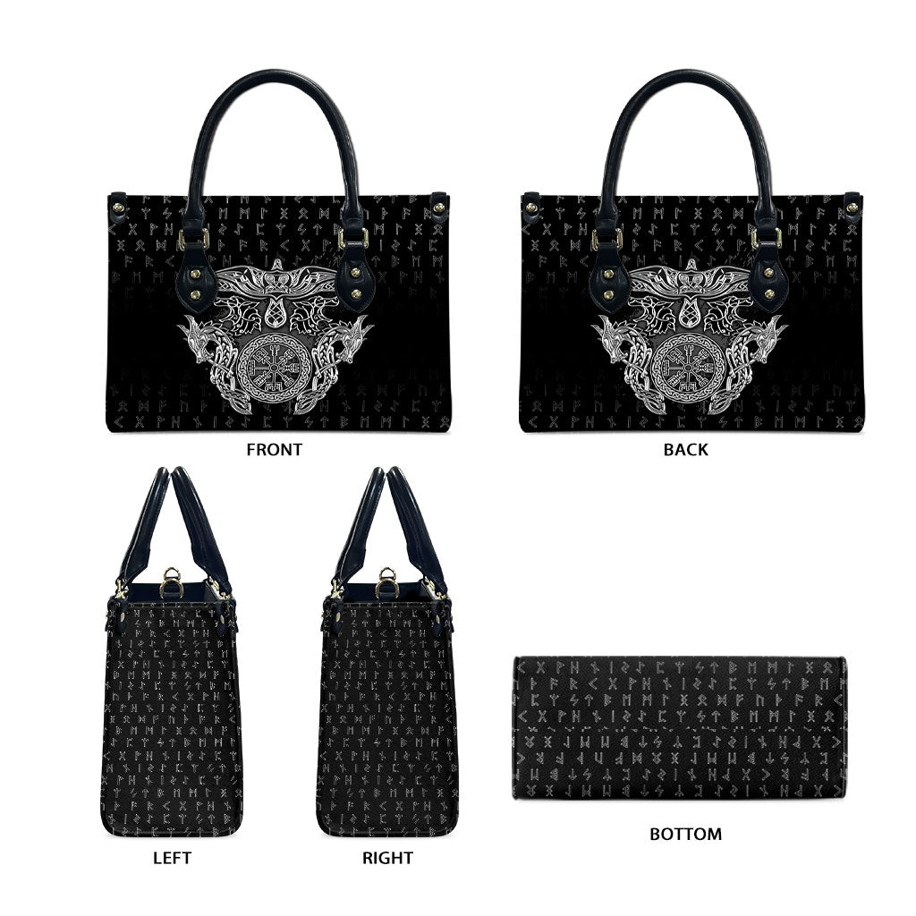 Viking Vegvisir Serpent Rune Cross Leather Bag Nordic Knotwork Runic Engraving Style