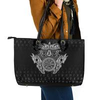 Viking Vegvisir Serpent Rune Cross Leather Tote Bag Nordic Knotwork Runic Engraving Style