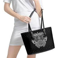 Viking Vegvisir Serpent Rune Cross Leather Tote Bag Nordic Knotwork Runic Engraving Style