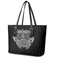 Viking Vegvisir Serpent Rune Cross Leather Tote Bag Nordic Knotwork Runic Engraving Style