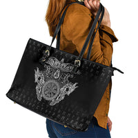 Viking Vegvisir Serpent Rune Cross Leather Tote Bag Nordic Knotwork Runic Engraving Style