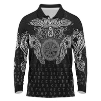 Viking Vegvisir Serpent Rune Cross Long Sleeve Polo Shirt Nordic Knotwork Runic Engraving Style