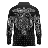 Viking Vegvisir Serpent Rune Cross Long Sleeve Polo Shirt Nordic Knotwork Runic Engraving Style