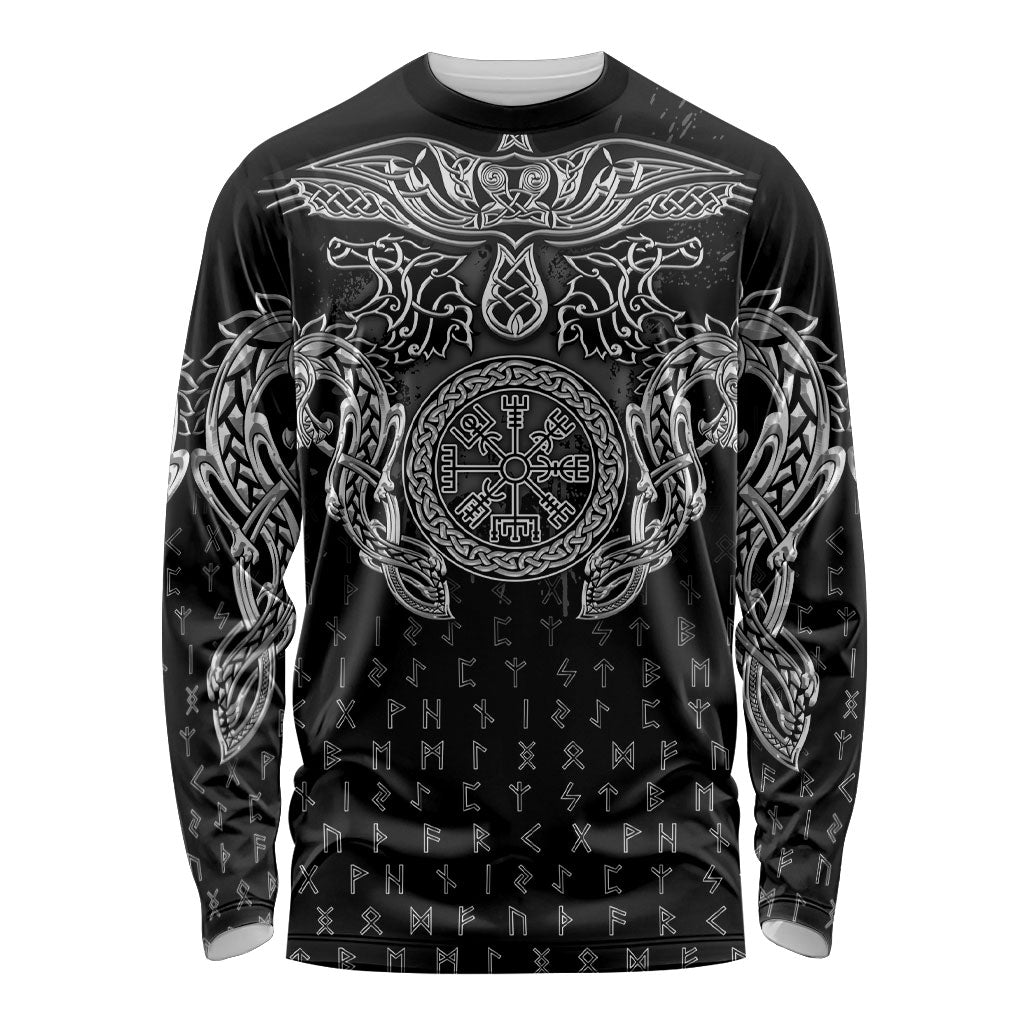 Viking Vegvisir Serpent Rune Cross Long Sleeve Shirt Nordic Knotwork Runic Engraving Style