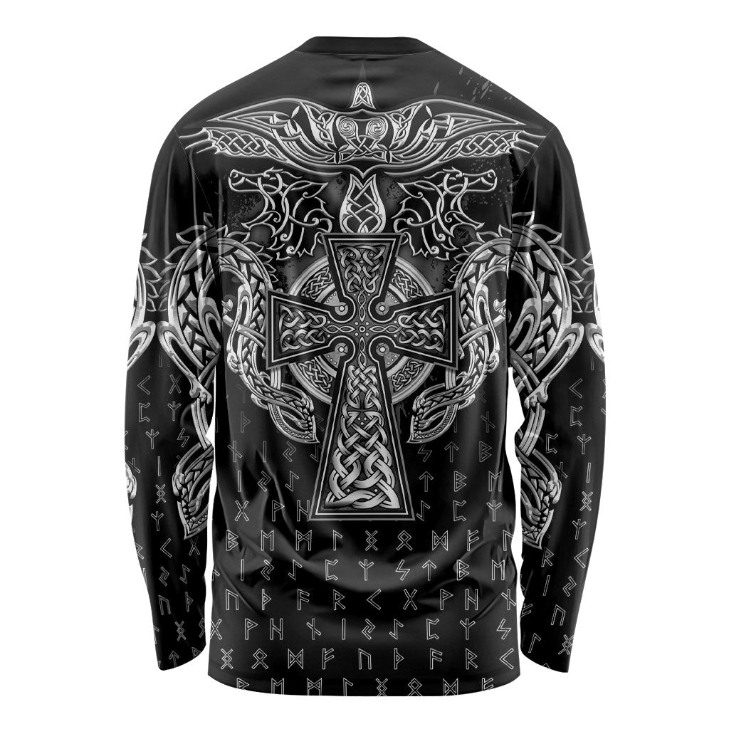 Viking Vegvisir Serpent Rune Cross Long Sleeve Shirt Nordic Knotwork Runic Engraving Style