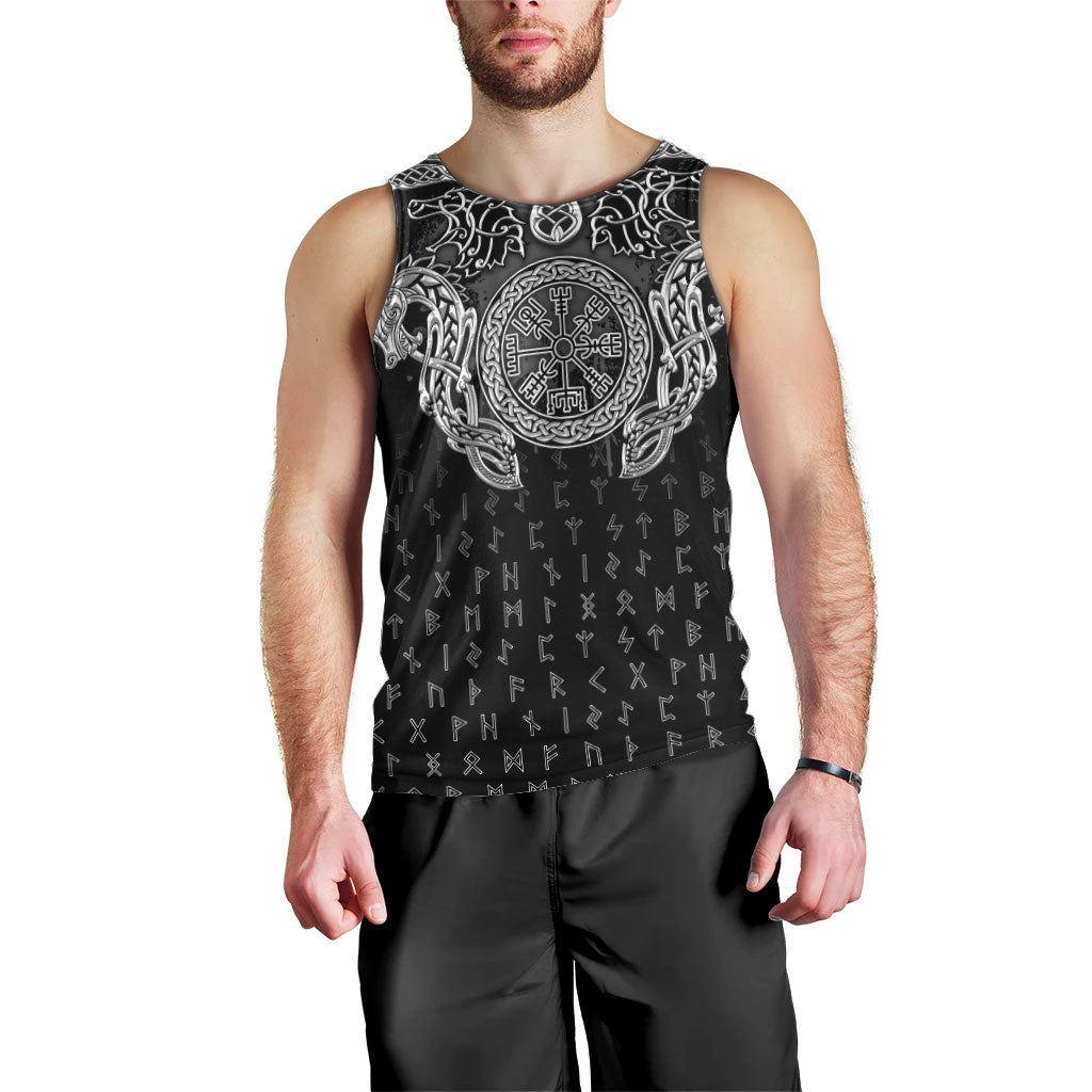 Viking Vegvisir Serpent Rune Cross Men Tank Top Nordic Knotwork Runic Engraving Style