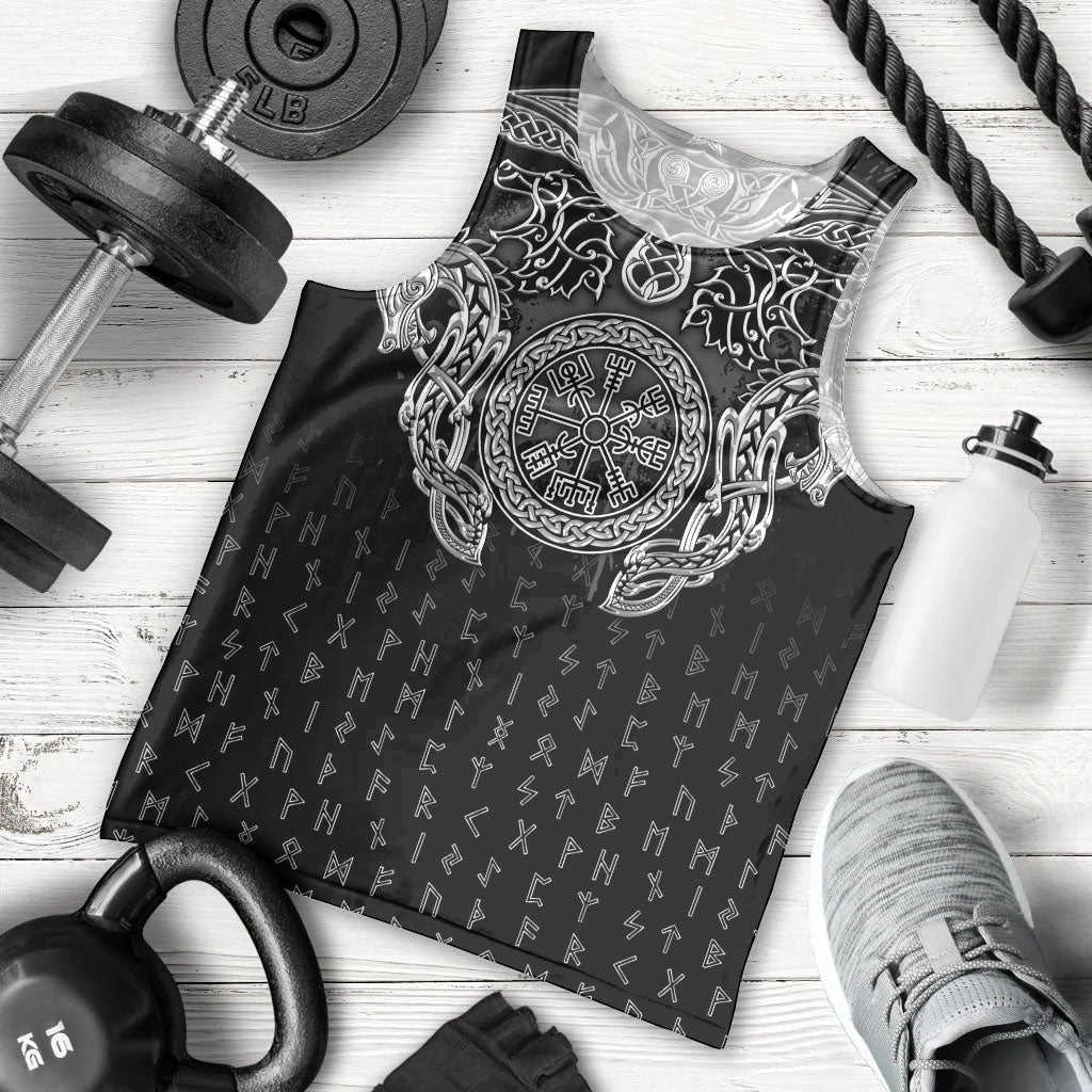 Viking Vegvisir Serpent Rune Cross Men Tank Top Nordic Knotwork Runic Engraving Style