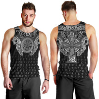 Viking Vegvisir Serpent Rune Cross Men Tank Top Nordic Knotwork Runic Engraving Style