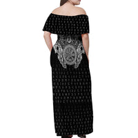 Viking Vegvisir Serpent Rune Cross Off Shoulder Maxi Dress Nordic Knotwork Runic Engraving Style