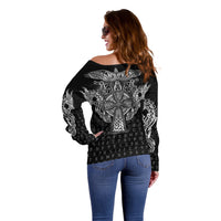 Viking Vegvisir Serpent Rune Cross Off Shoulder Sweater Nordic Knotwork Runic Engraving Style
