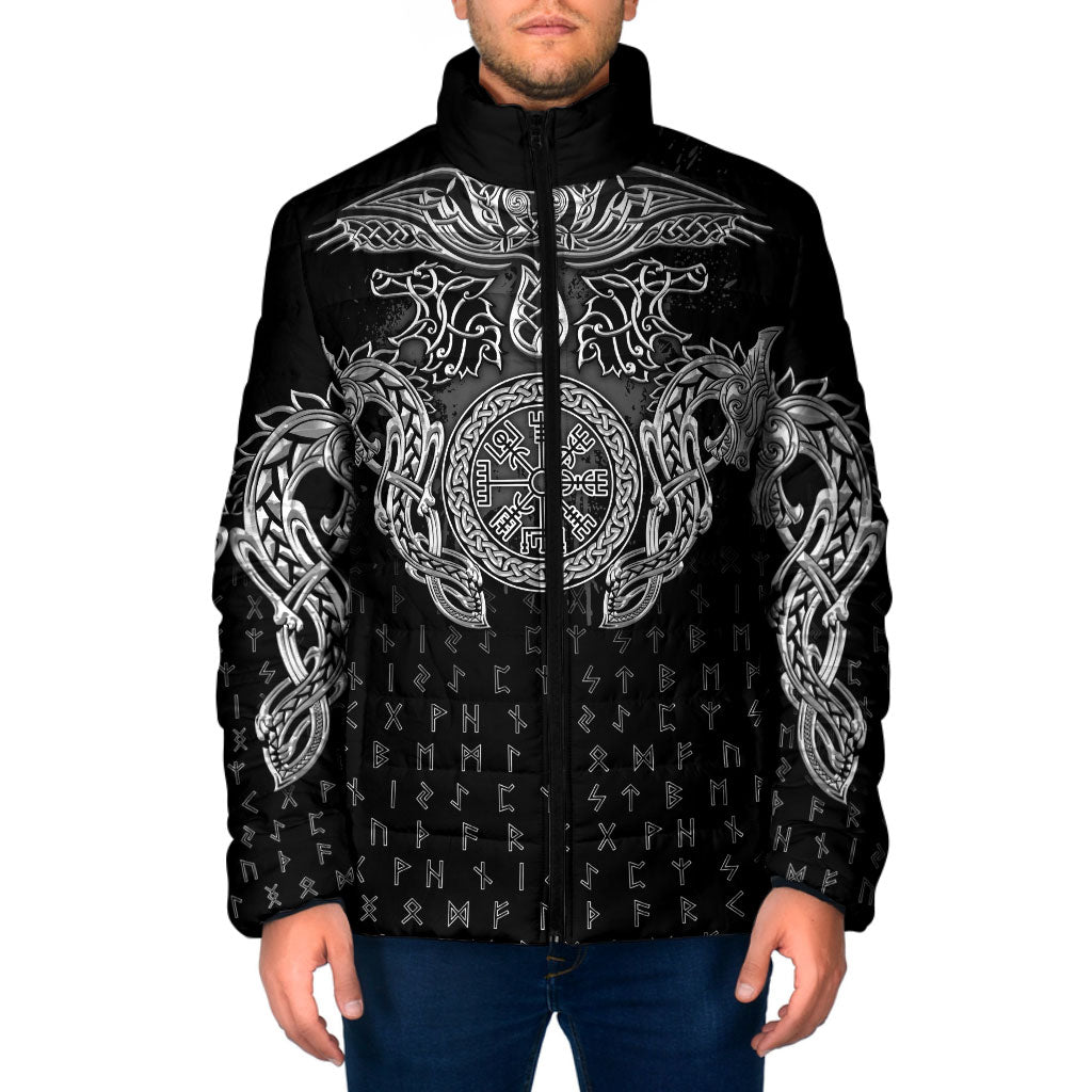 Viking Vegvisir Serpent Rune Cross Padded Jacket Nordic Knotwork Runic Engraving Style