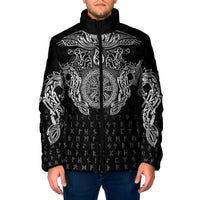 Viking Vegvisir Serpent Rune Cross Padded Jacket Nordic Knotwork Runic Engraving Style