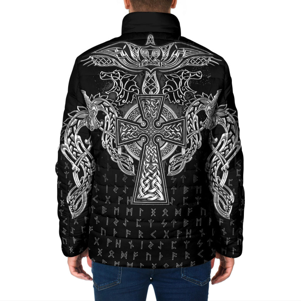 Viking Vegvisir Serpent Rune Cross Padded Jacket Nordic Knotwork Runic Engraving Style