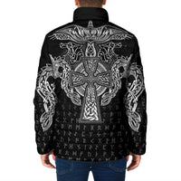 Viking Vegvisir Serpent Rune Cross Padded Jacket Nordic Knotwork Runic Engraving Style