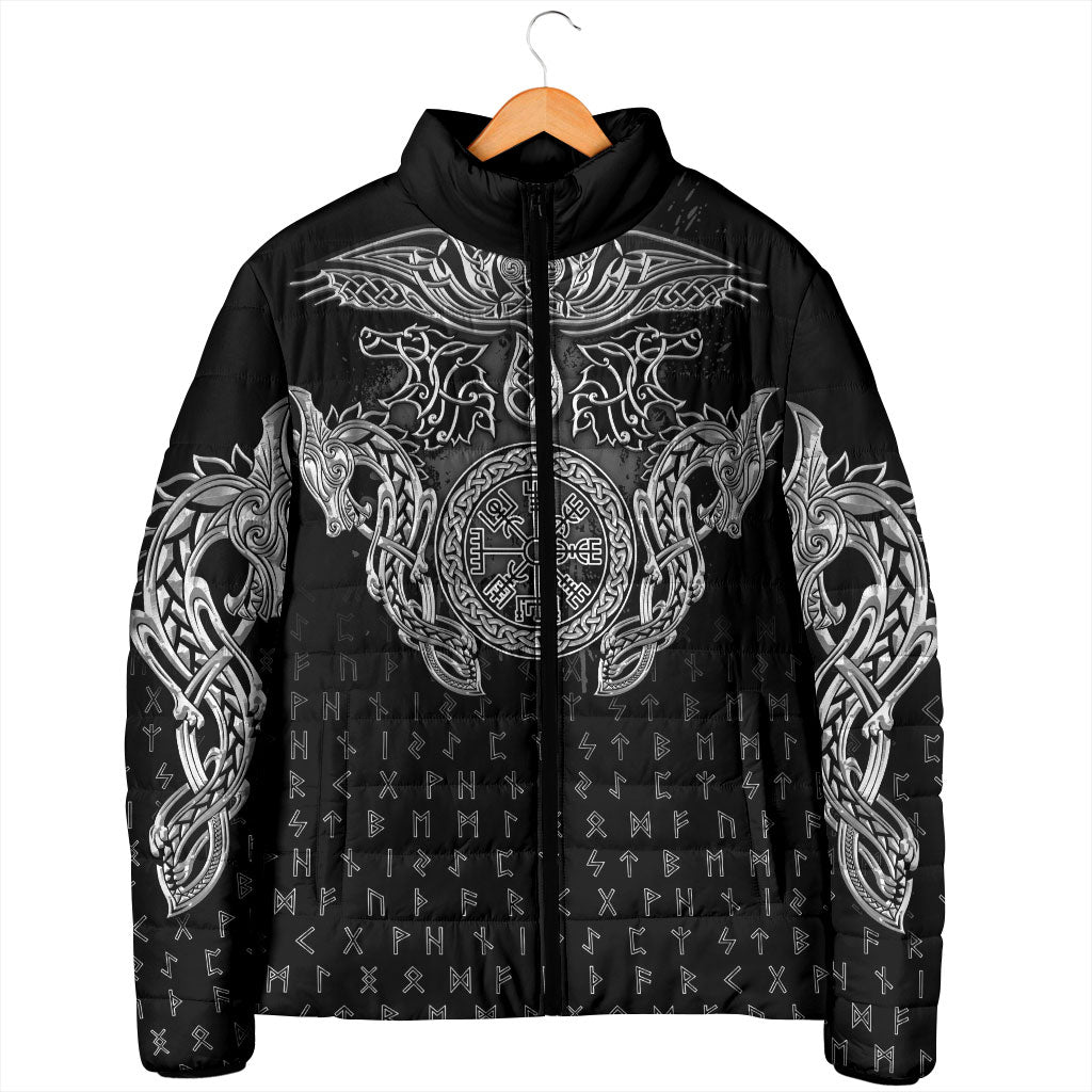 Viking Vegvisir Serpent Rune Cross Padded Jacket Nordic Knotwork Runic Engraving Style