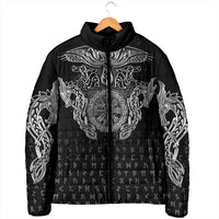 Viking Vegvisir Serpent Rune Cross Padded Jacket Nordic Knotwork Runic Engraving Style