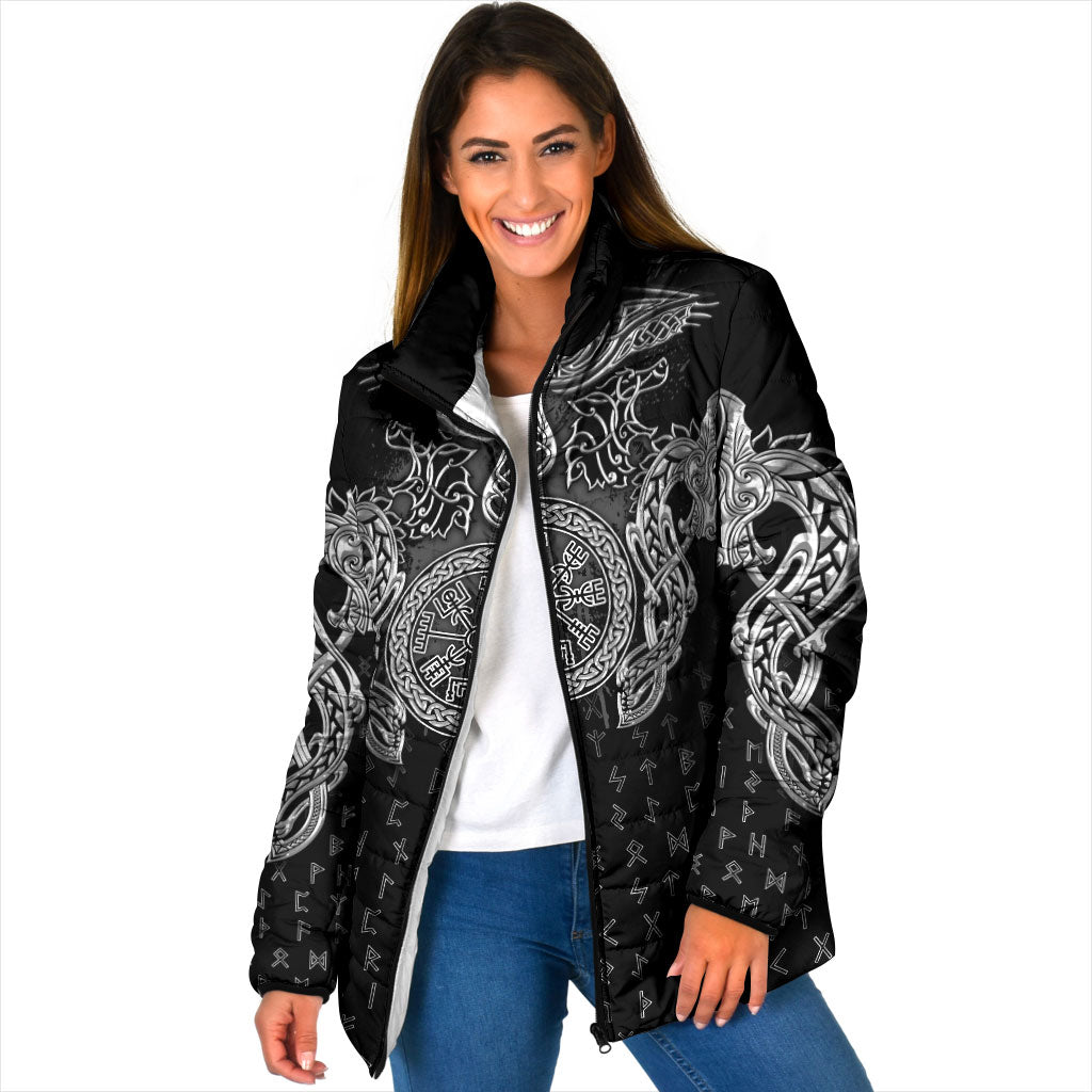 Viking Vegvisir Serpent Rune Cross Padded Jacket Nordic Knotwork Runic Engraving Style