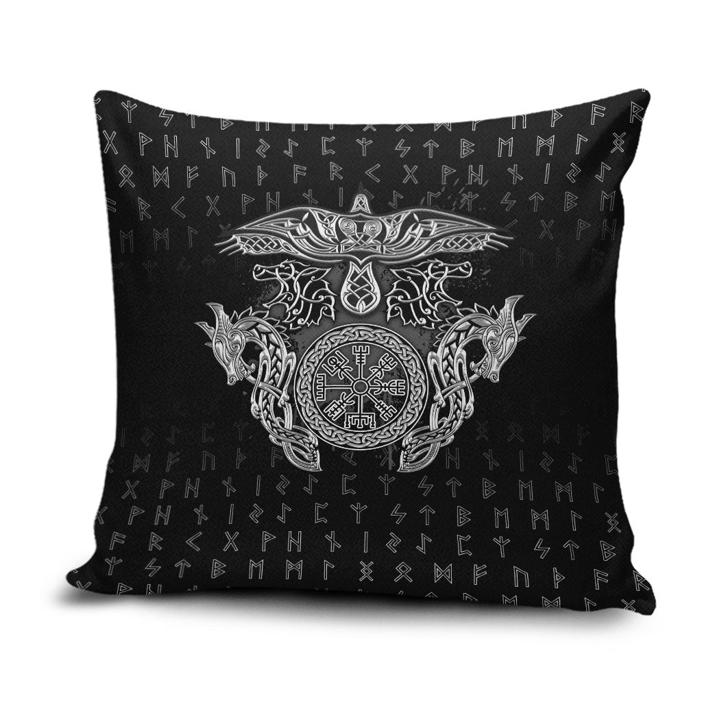 Viking Vegvisir Serpent Rune Cross Pillow Cover Nordic Knotwork Runic Engraving Style