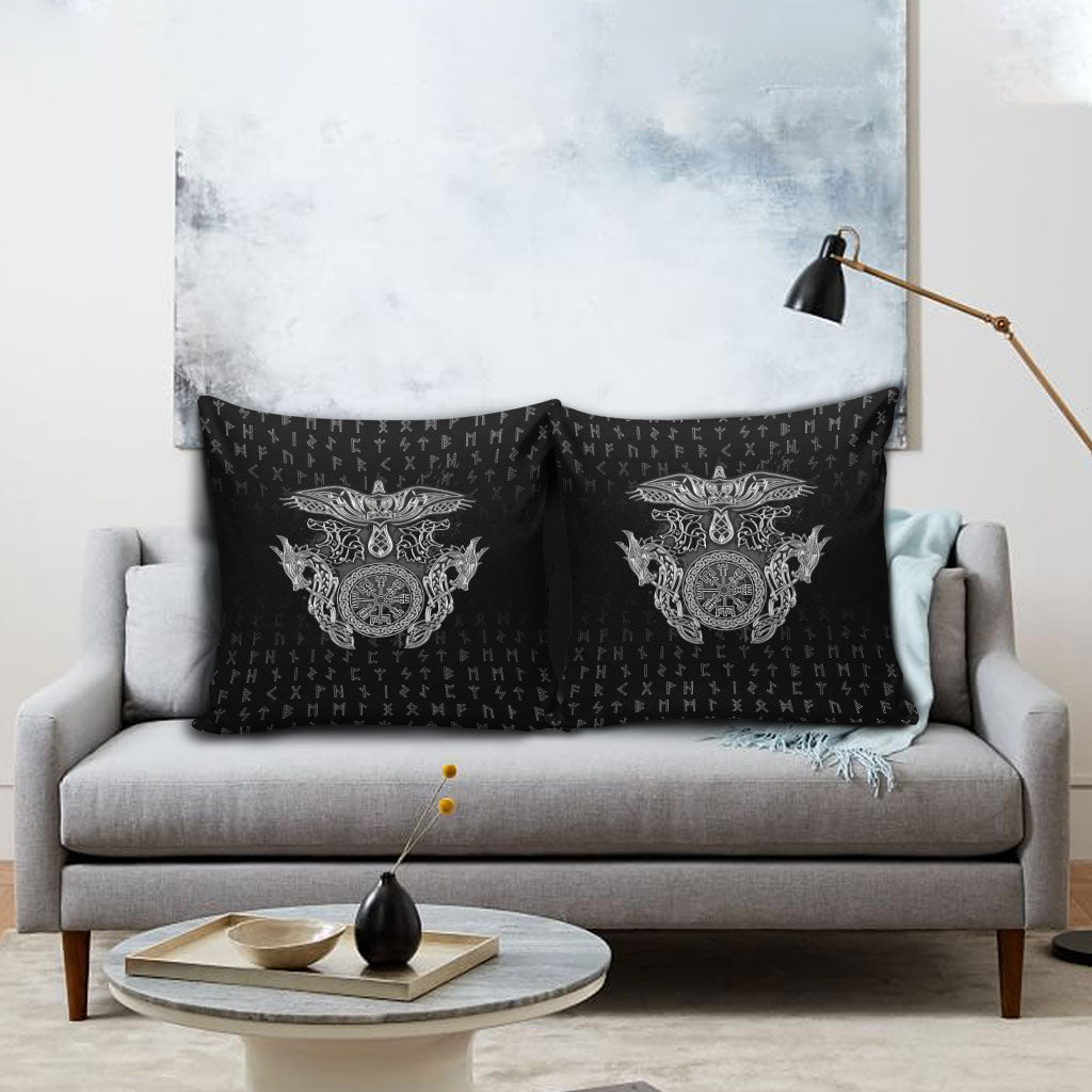 Viking Vegvisir Serpent Rune Cross Pillow Cover Nordic Knotwork Runic Engraving Style