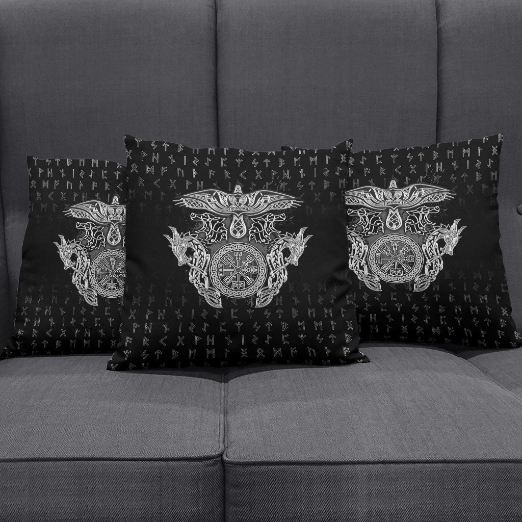 Viking Vegvisir Serpent Rune Cross Pillow Cover Nordic Knotwork Runic Engraving Style