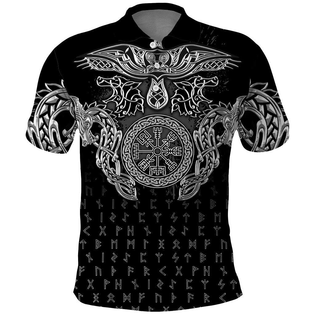 Viking Vegvisir Serpent Rune Cross Polo Shirt Nordic Knotwork Runic Engraving Style